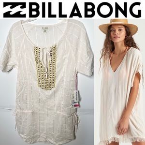 Nwt Billabong Off White Bronze beaded Cover Up Tunic Top L $44